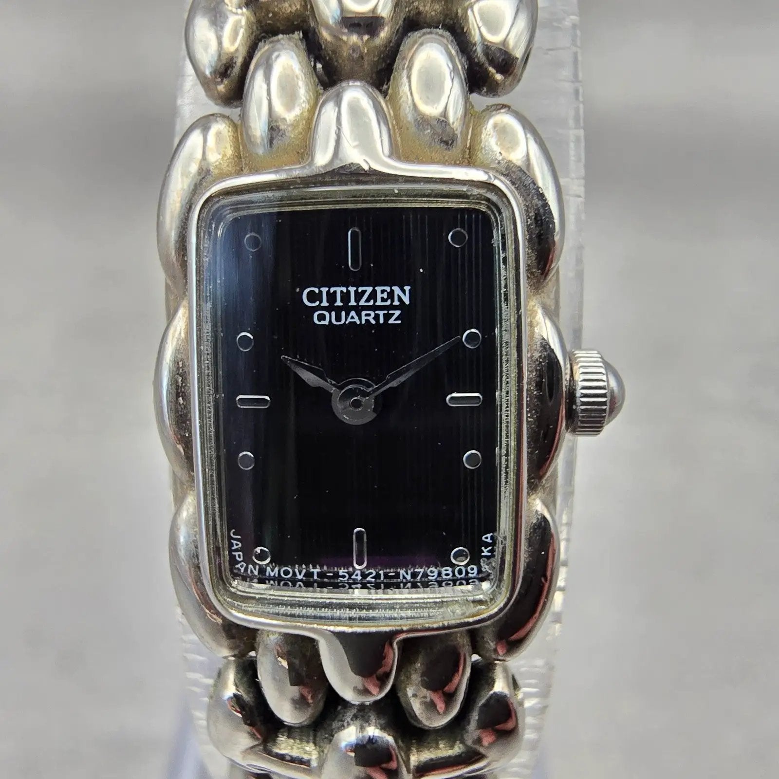Citizen Watch Women 13mm Black Dial Silver Tone Rectangle 5421-S89381 New Batt1