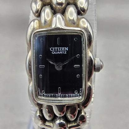 Citizen Watch Women 13mm Black Dial Silver Tone Rectangle 5421-S89381 New Batt1