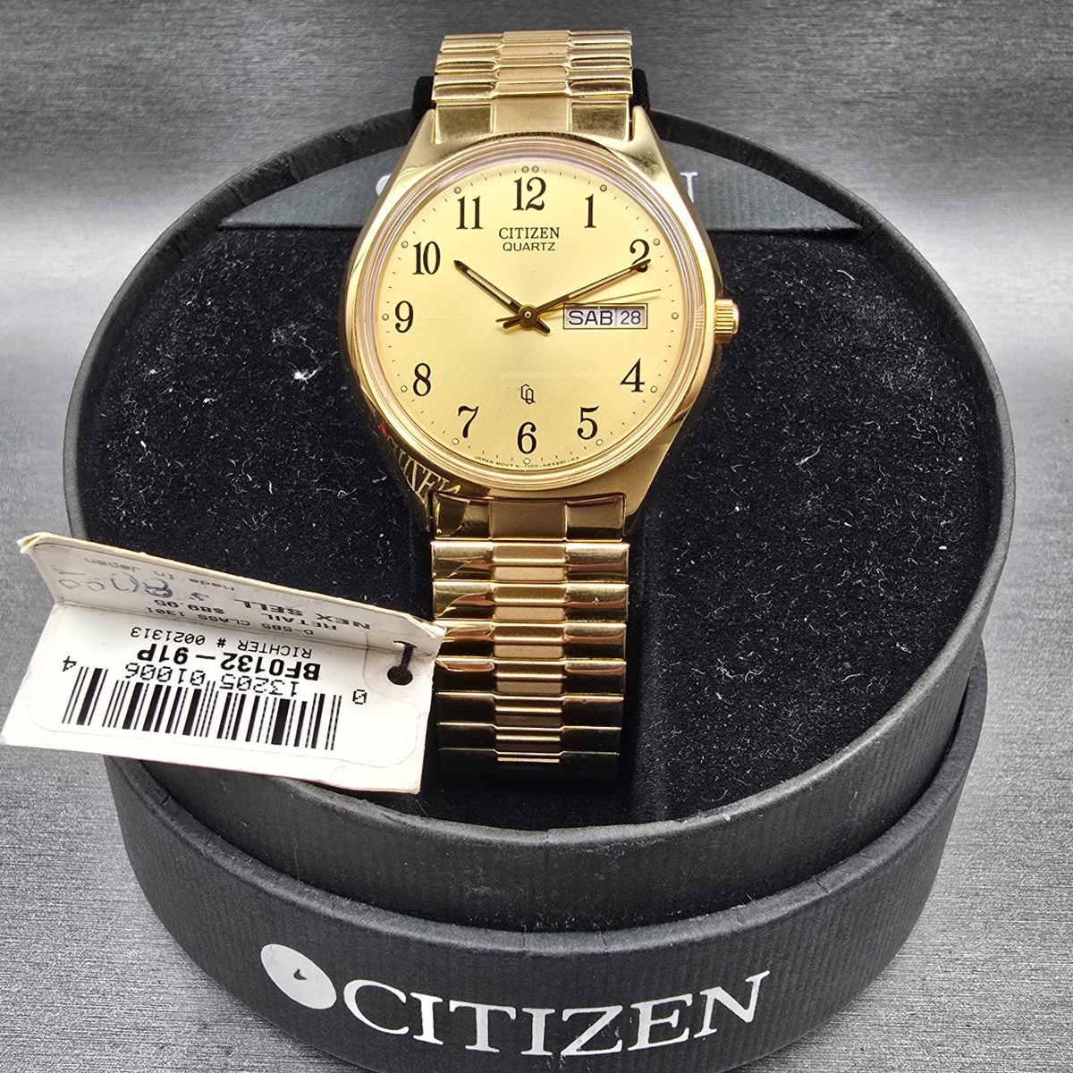 Citizen CQ Watch Men 36mm Gold Dial Gold Daydate Round 1100-S63812 New Batt NOS0