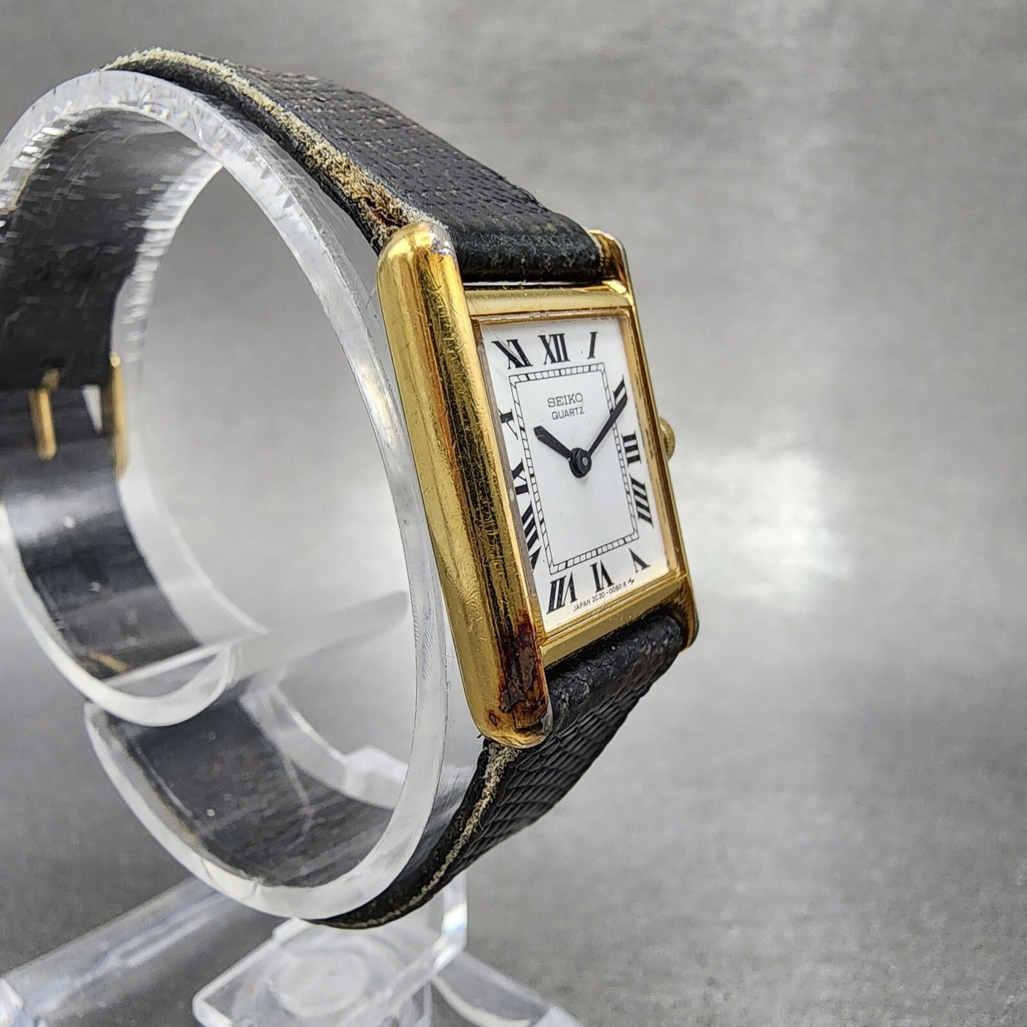 Seiko Tank Watch Women 18mm White Dial Gold Tone 2c205019 New Battery3