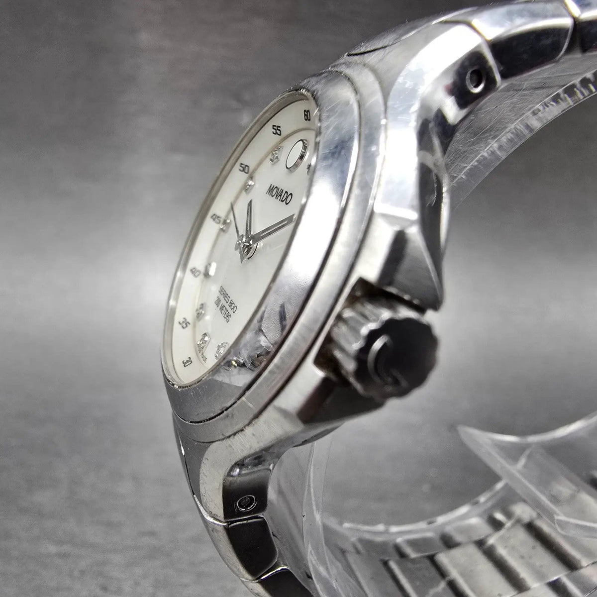 Movado Series 800 Watch Women 29mm MOP Dial Steel Date Diamonds New battery2