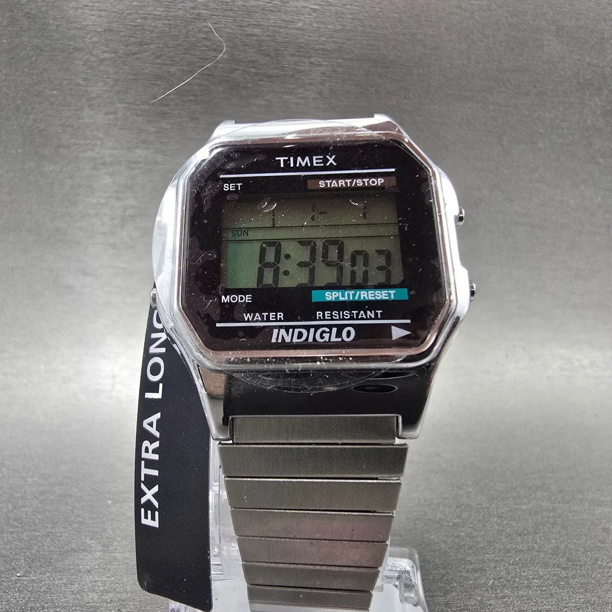 Timex Digital Watch Men 34mm Silver Alarm Chronograph Indiglo New Battery READ!!5