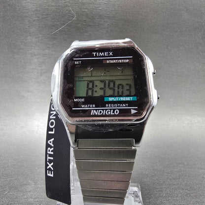 Timex Digital Watch Men 34mm Silver Alarm Chronograph Indiglo New Battery READ!!5