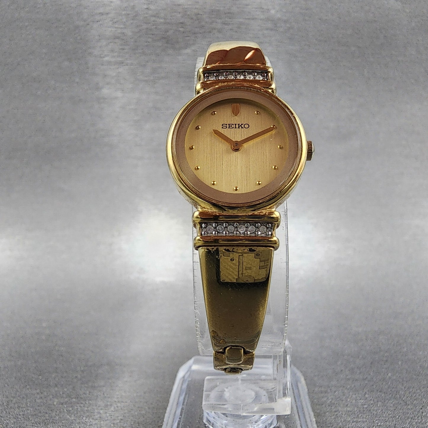 Seiko Watch Women 21mm Gold Dial Gold Tone Round 1N000SC0 New Battery5