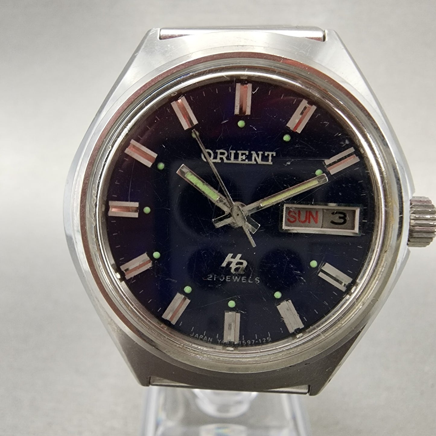 Orient HA Automatic Watch Men 38mm Blue Dial Steel Daydate Round 21J Runs1