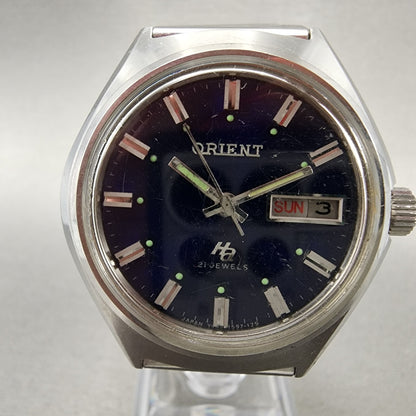 Orient HA Automatic Watch Men 38mm Blue Dial Steel Daydate Round 21J Runs1