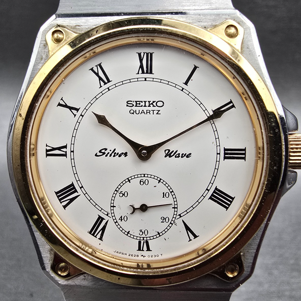 Seiko Silver Wave Watch Men 34mm White Dial Two Tone Round 2628-0060 New Battery1