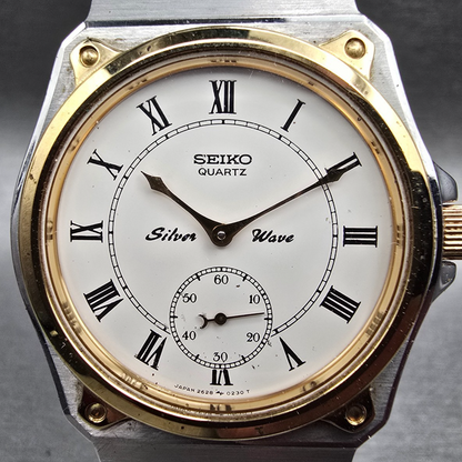 Seiko Silver Wave Watch Men 34mm White Dial Two Tone Round 2628-0060 New Battery1