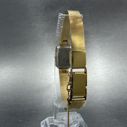 Seiko Tank Watch Women 14mm Champagne Dial Gold Tone Rectangle 2e20-5099 New Bat7