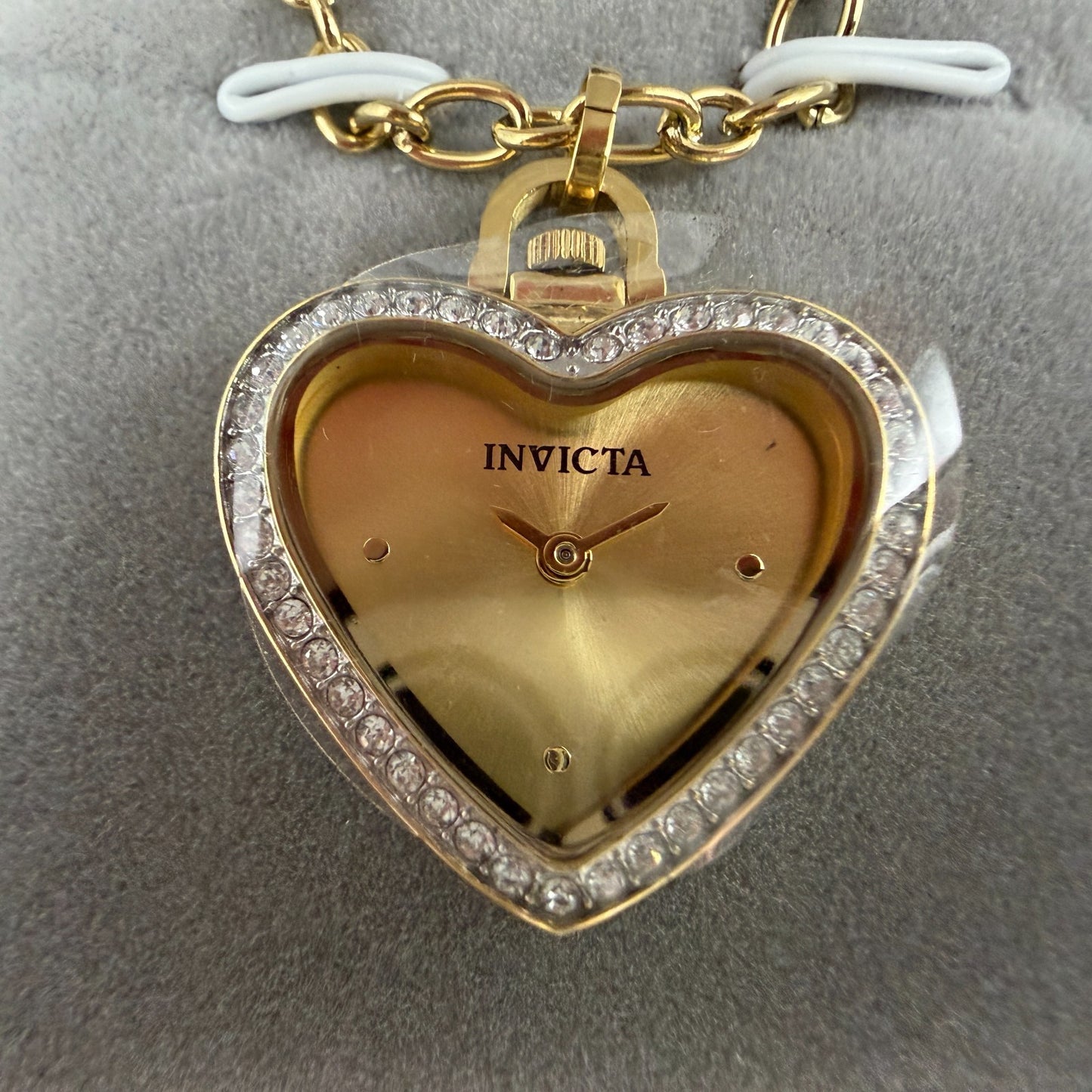 Invicta Angel Heart Necklace Watch Women 28mm Gold Dial Gold Tone 49938 NIB1