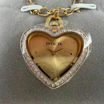 Invicta Angel Heart Necklace Watch Women 28mm Gold Dial Gold Tone 49938 NIB1