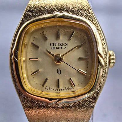 Citizen CQ Watch Women 19mm Gold Dial Gold Tone Oval 2030-943031 New Battery1