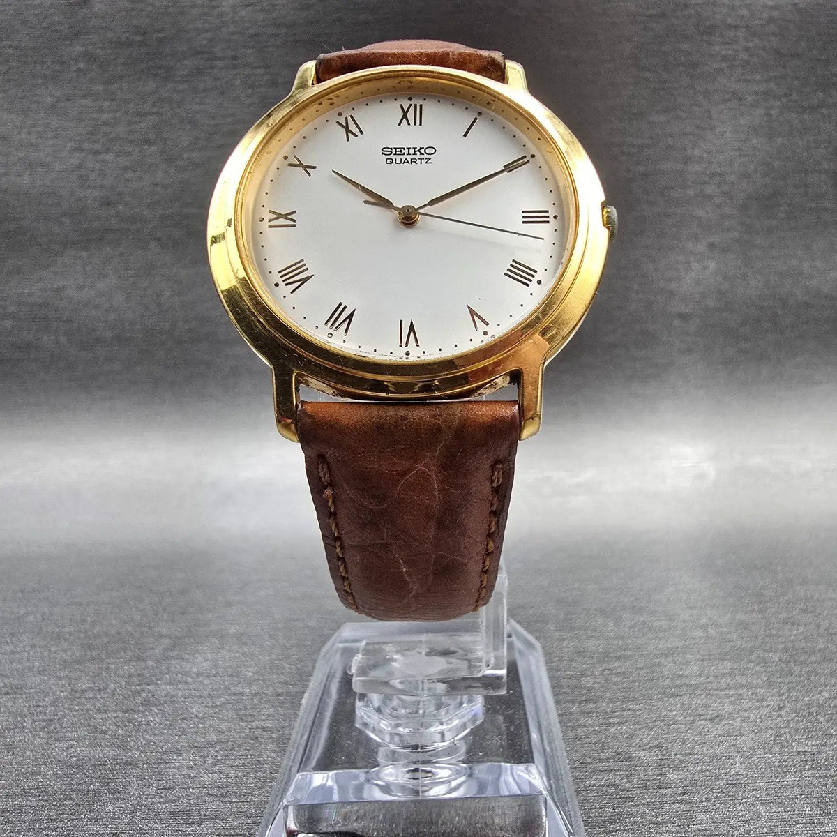 Seiko Watch Men 35mm White Dial Gold Tone Round 7N01-8041 New Battery Vintage L5