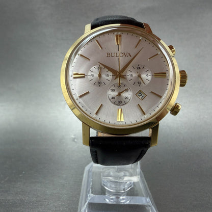 Bulova Chronograph Watch Men 41mm Silver Dial Gold Tone Date 97B155 New Battery5