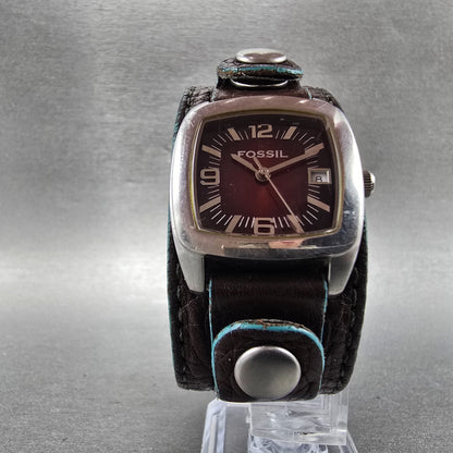 Fossil Watch Women 27mm Red Dial Silver Tone Date JR-8370 New Battery5