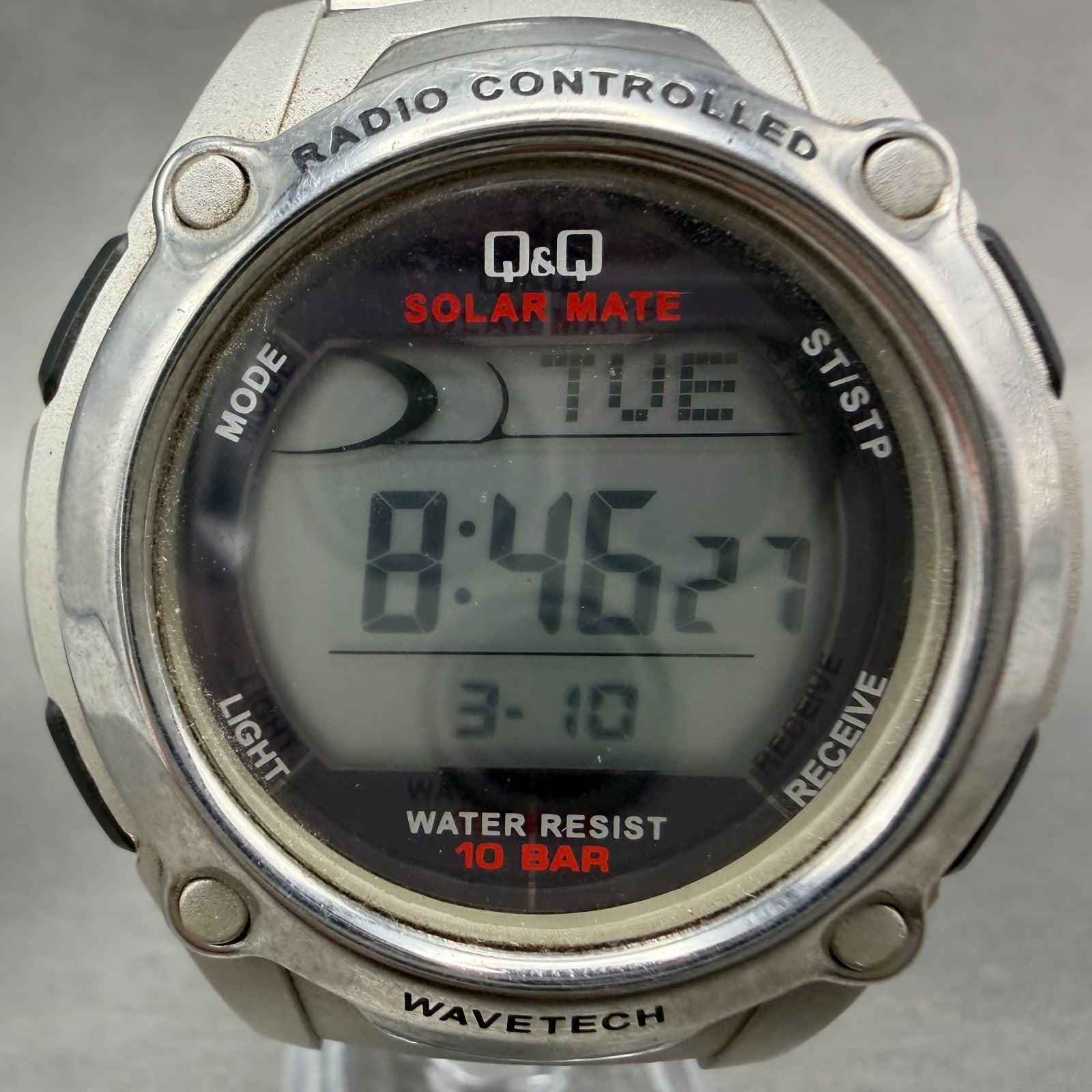Citizen Q&Q Digital Watch Men 44mm LCD Silver Tone Alarm Chronograph Works Solar2