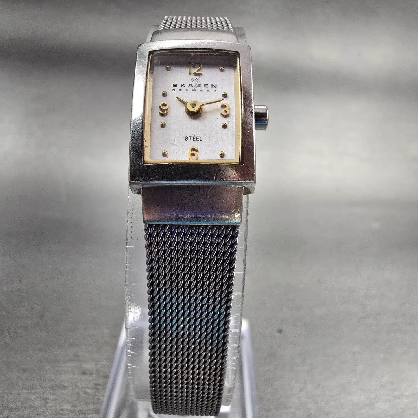 Skagen Denmark Watch Women 15mm Silver Dial Silver Tone Rectangle 490SGS New Bat5