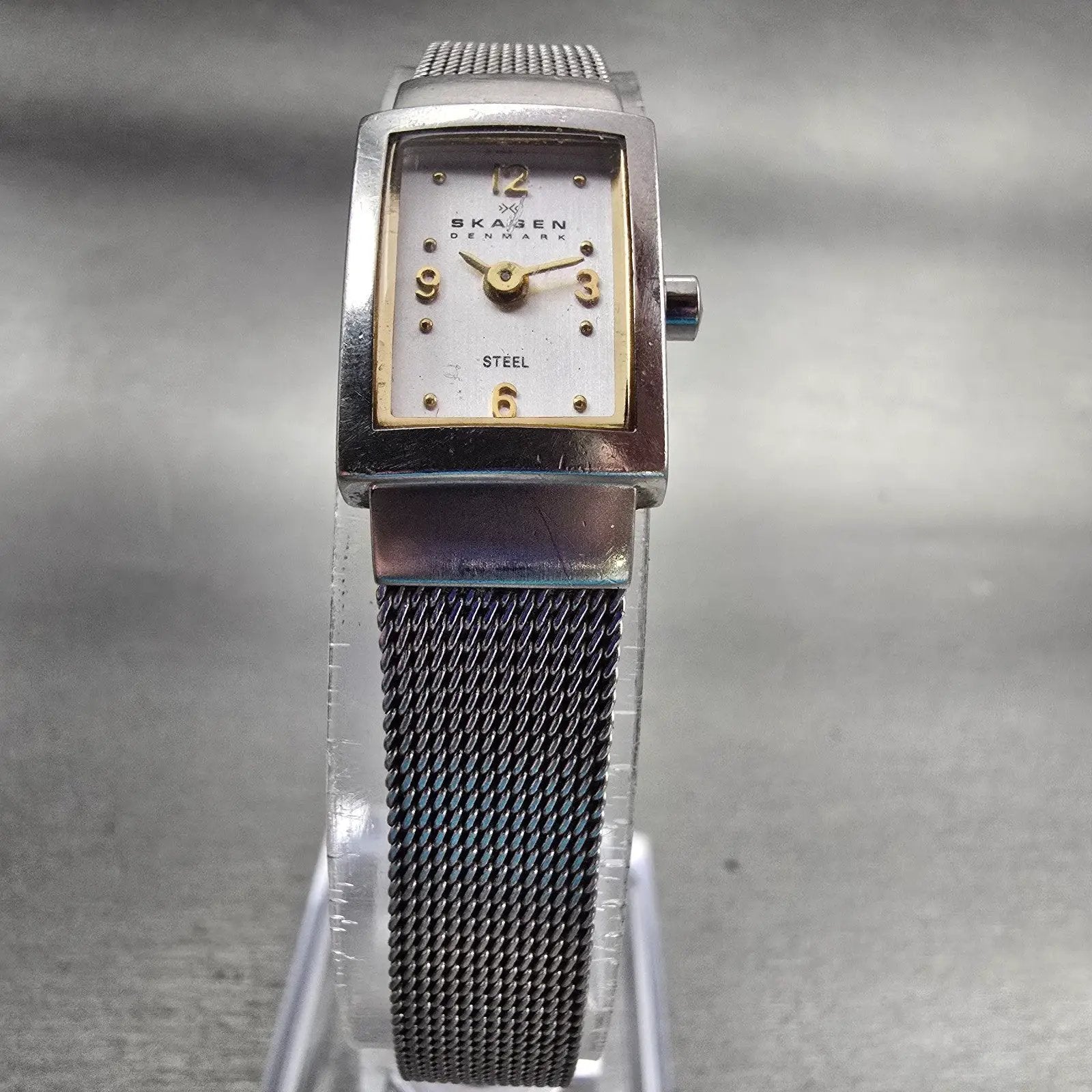 Skagen Denmark Watch Women 15mm Silver Dial Silver Tone Rectangle 490SGS New Bat5