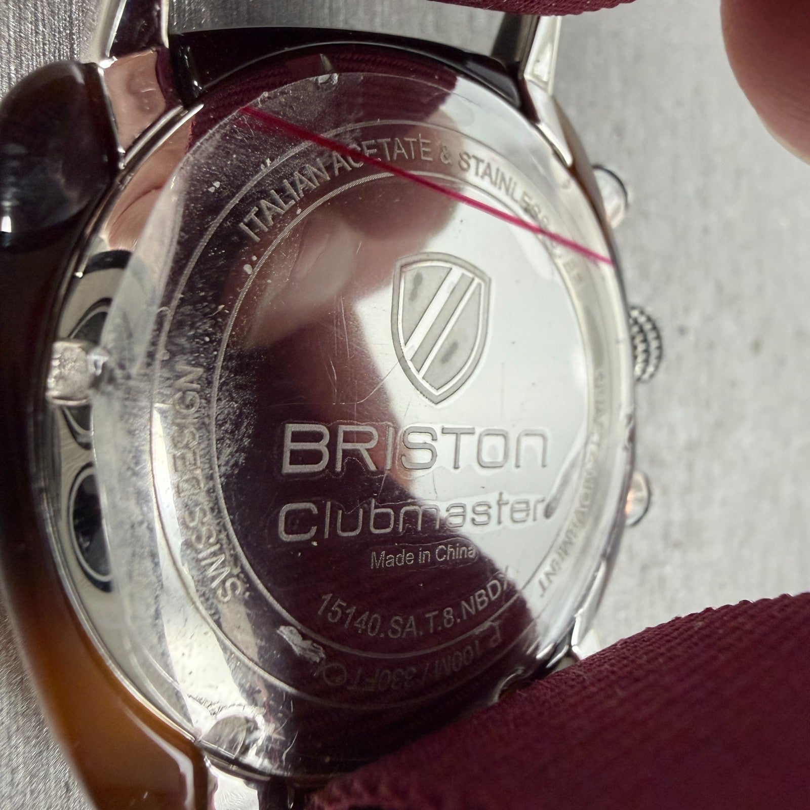 Briston Clubmaster Chronograph Watch Men 39mm Red Dial Brown Tone Date New Batt10