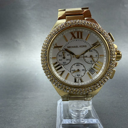 Michael Kors Bradshaw Chronograph Watch Women 42mm White Dial Gold Tone New Batt5