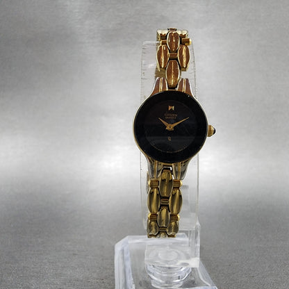 Citizen CQ Watch Women 18mm Black Dial Gold Tone Round 3220S61698 New Battery5