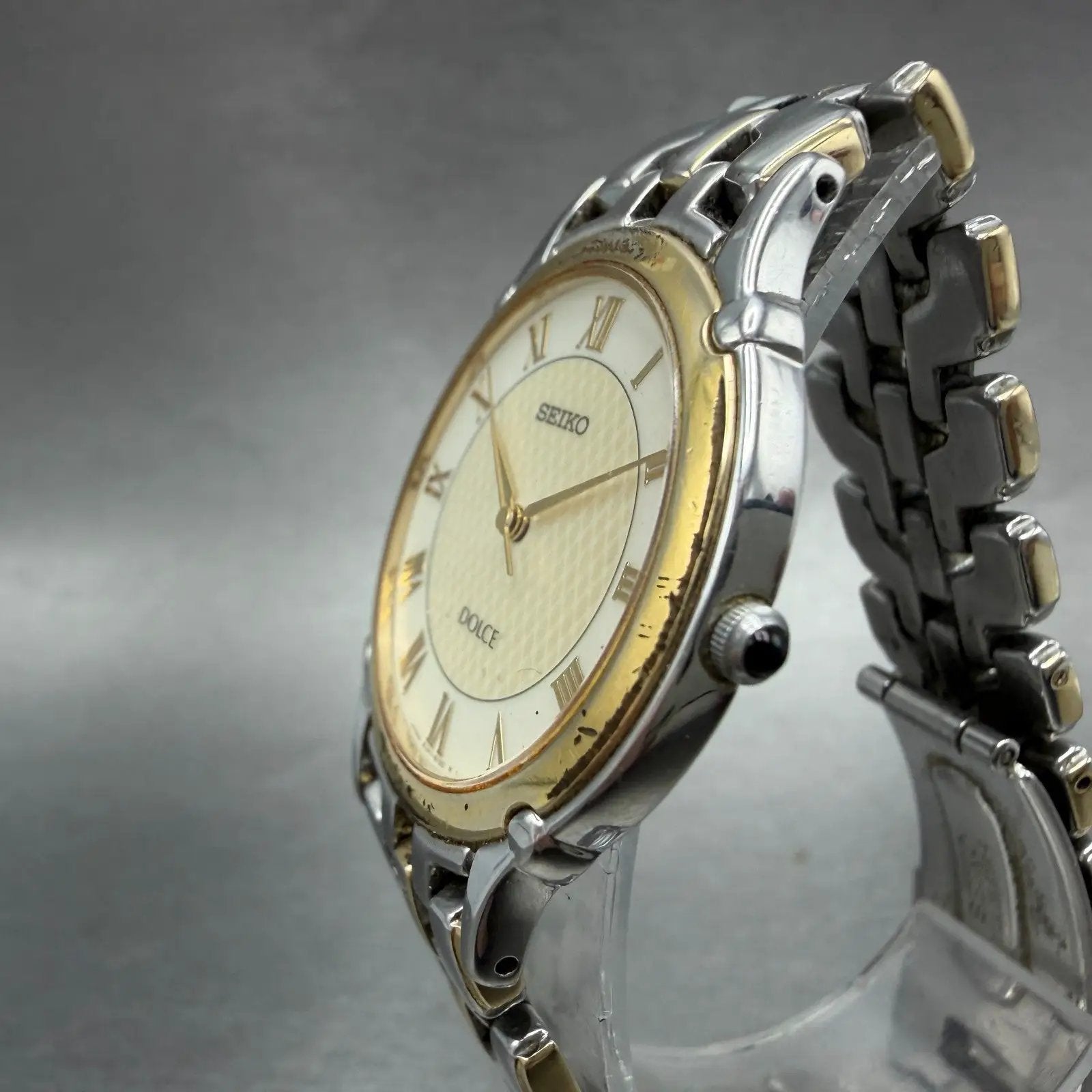 Seiko Dolce Watch Men 32mm Cream Dial Two Tone Round 8J41-6070 New Battery2