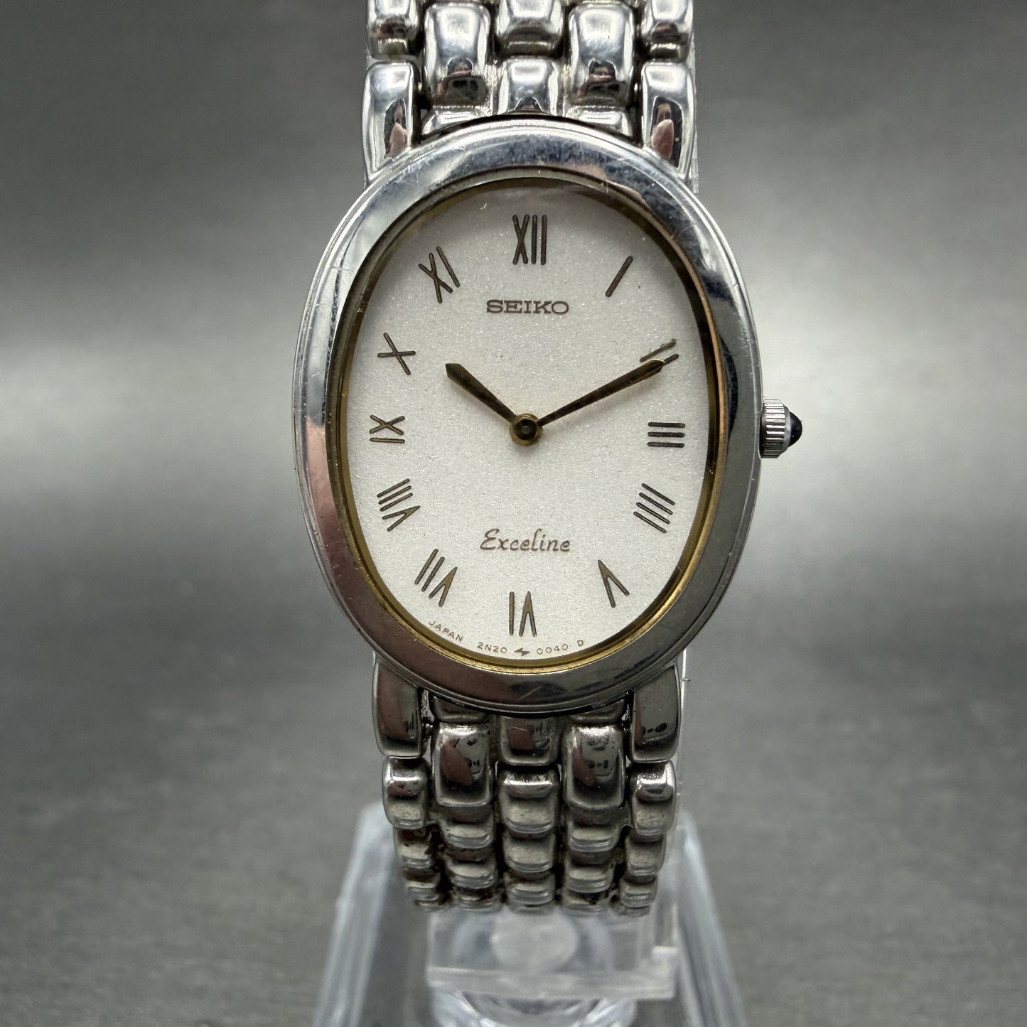 Seiko Exceline Watch Women White Dial Silver Tone Oval 2N20-5020 New Battery0