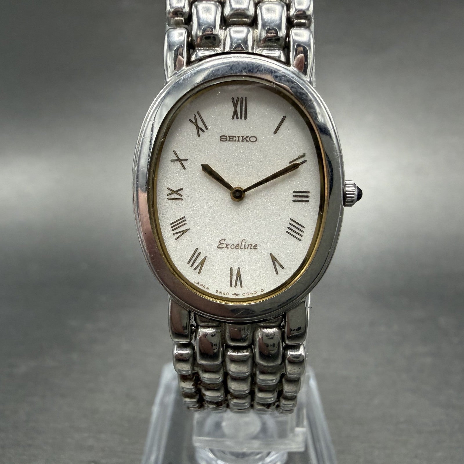 Seiko Exceline Watch Women White Dial Silver Tone Oval 2N20-5020 New Battery0