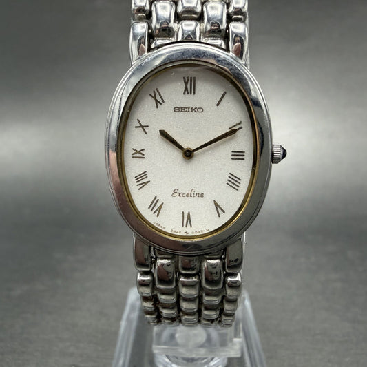 Seiko Exceline Watch Women White Dial Silver Tone Oval 2N20-5020 New Battery0