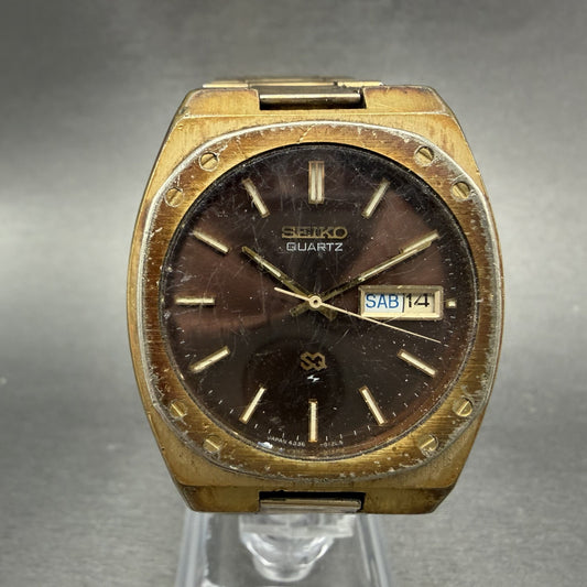 Seiko SQ Watch Men 36mm Brown Dial Gold Tone Daydate 4336-8129 New Battery0