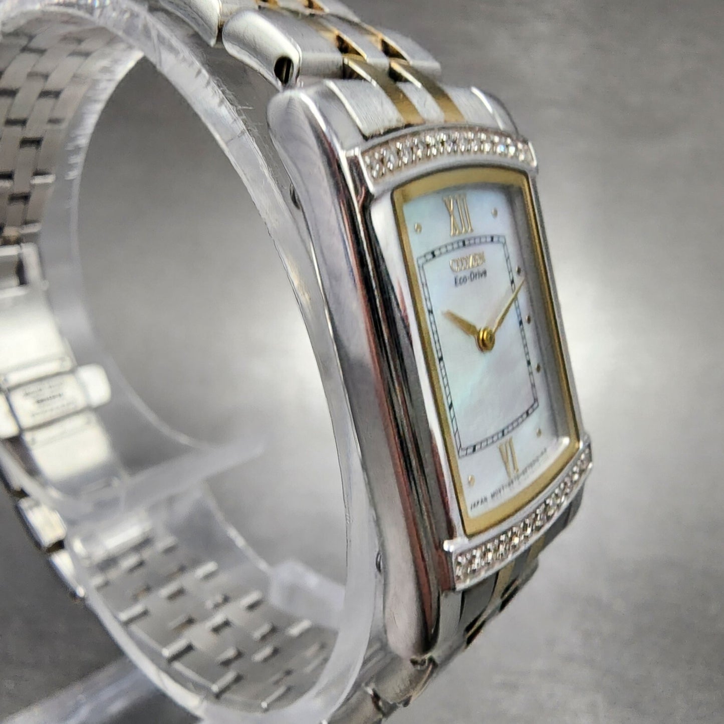 Citizen EcoDrive Tank Watch Women 18mm MOP Dial Two Tone Rectangle Runs3