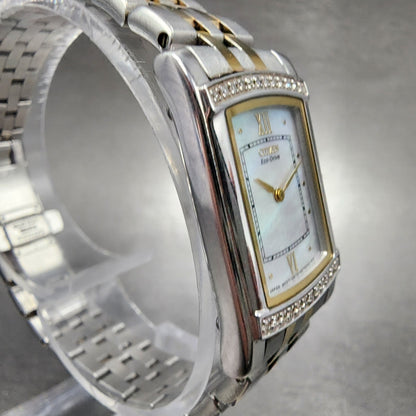 Citizen EcoDrive Tank Watch Women 18mm MOP Dial Two Tone Rectangle Runs3