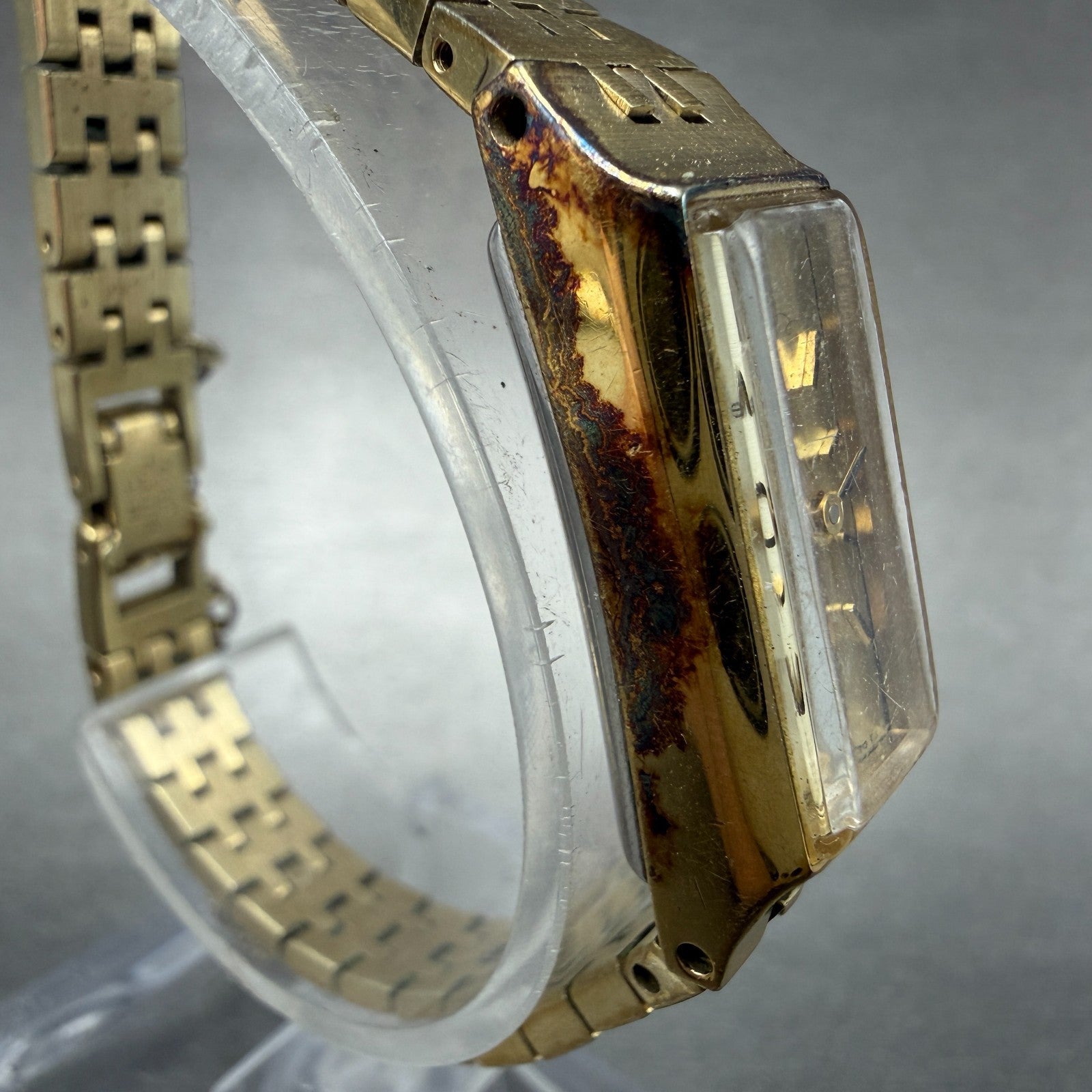 Seiko Tank Watch Women 12mm Champagne Dial Gold Tone Rectangle Manual Wind Runs53