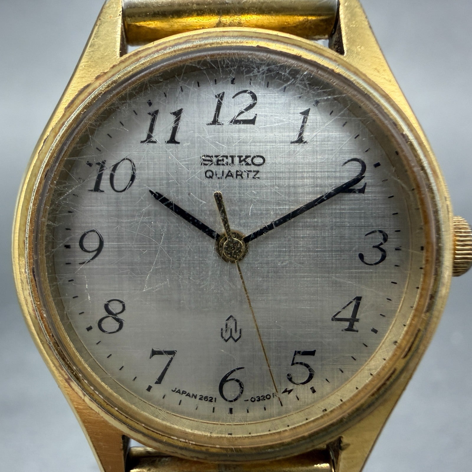 Seiko Watch Women 25mm Silver Dial Gold Tone Round 2621-0080 New Battery JR51