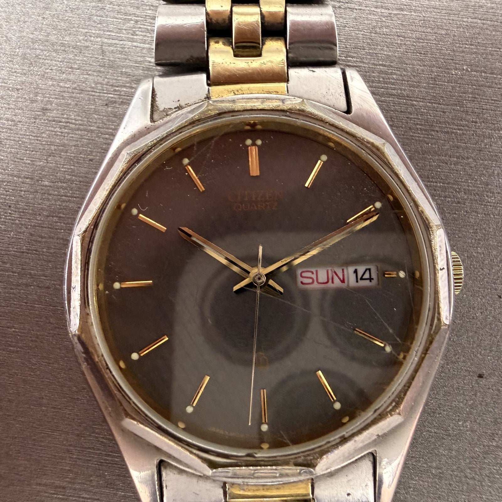 Citizen CQ Watch Men 35mm Silver Dial Two Tone Daydate 6100-K02759 PARTS2