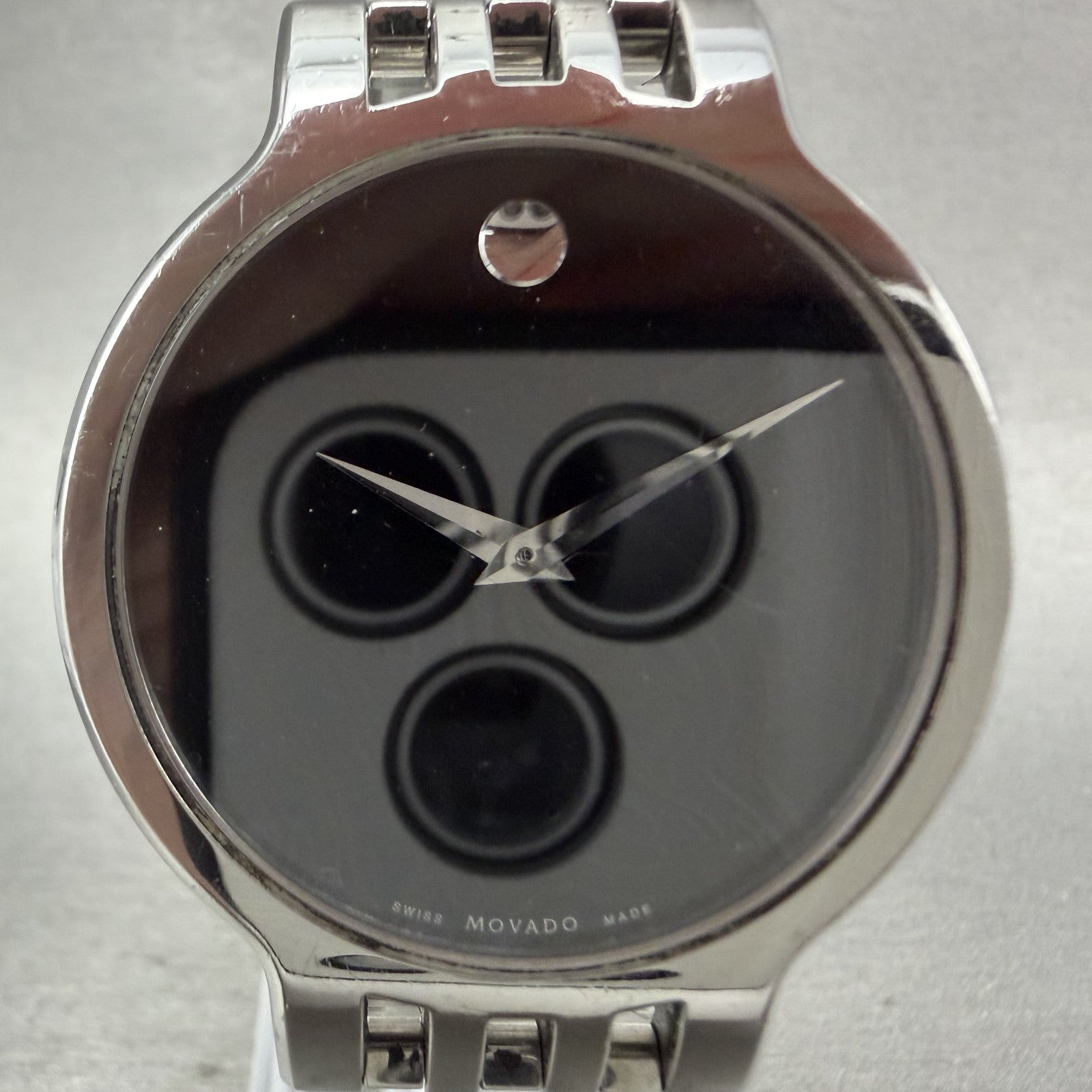 Movado Esperanza Watch Men 38mm Black Steel Round New Battery Bracelet 06060421