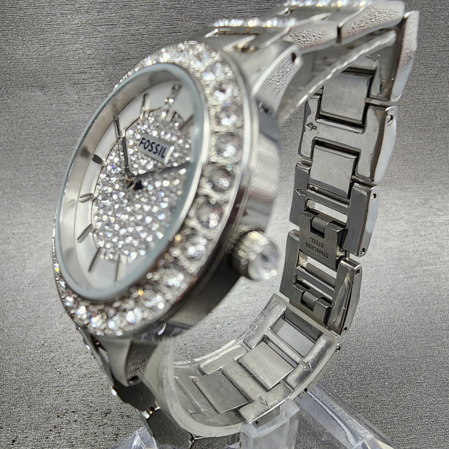Fossil Watch Women 34mm Silver Dial Silver Tone Round ES3097 New Battery2