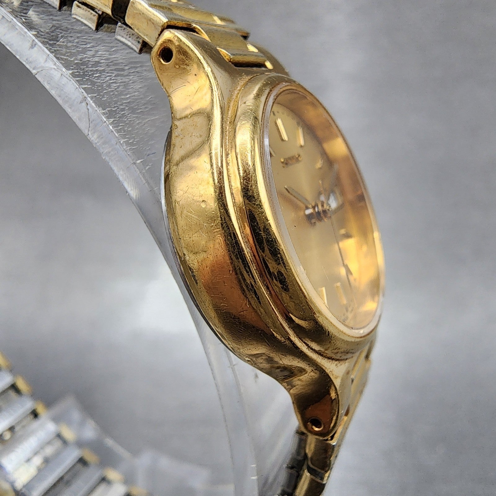 Seiko Watch Women 24mm Gold Dial Gold Tone Daydate Round 7N830141 New Battery3