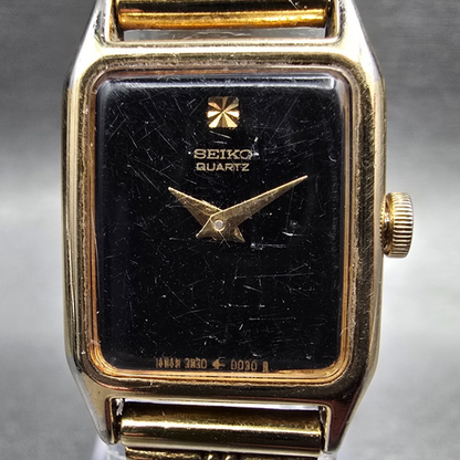 Seiko Watch Women 17mm Black Dial Gold Tone Rectangle 2B20-5000 New Battery JP231