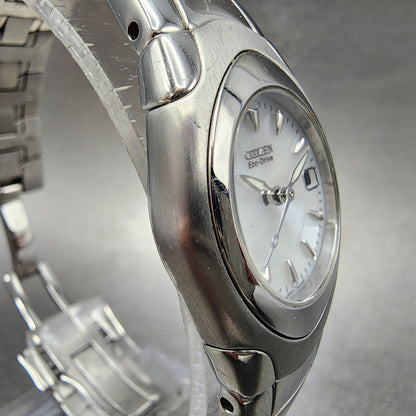 Citizen EcoDrive Watch Women 26mm White Dial Steel Date Round EW013051A Runs3