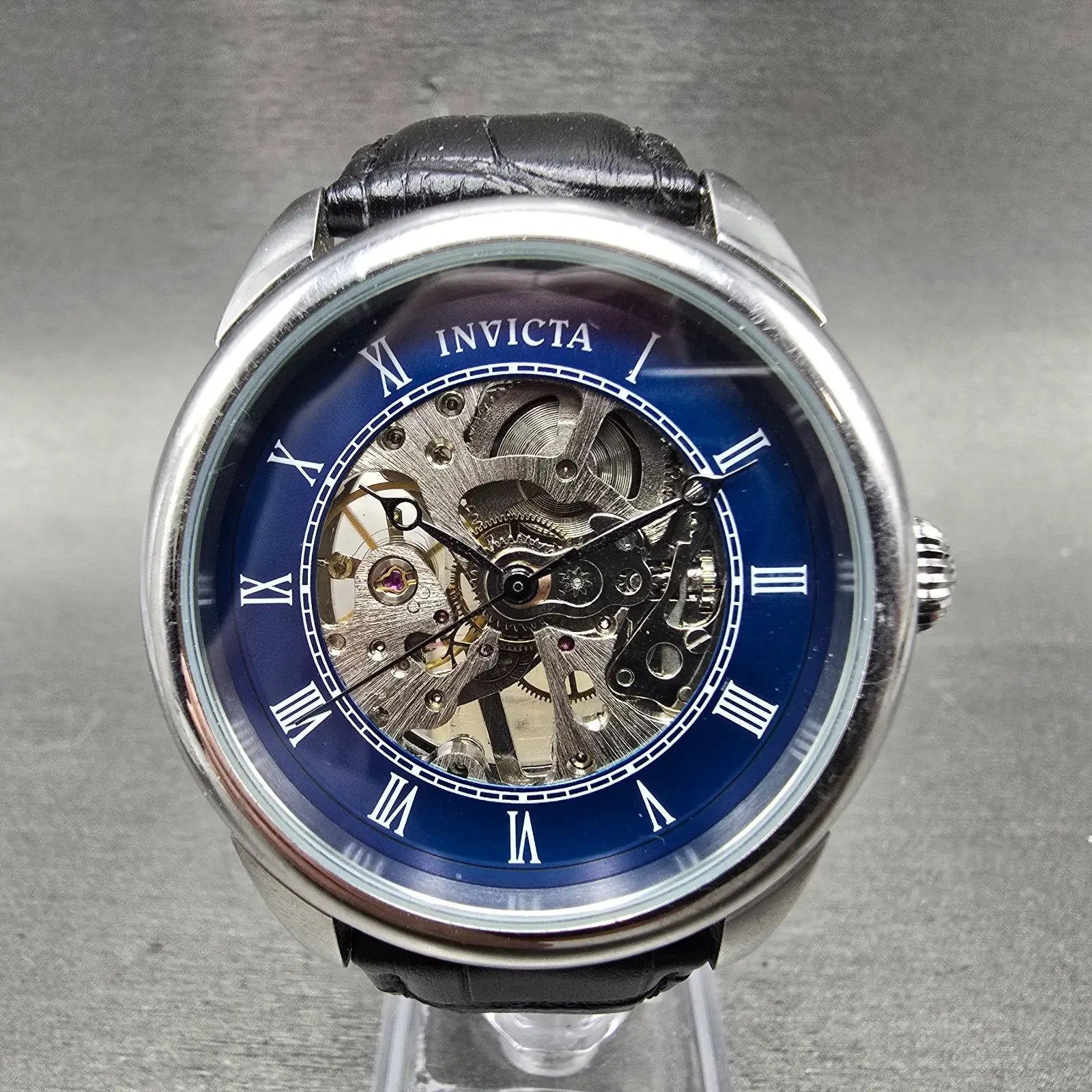 Invicta Specialty Skeleton Watch Men 42mm Blue Dial Silver Tone Manual Wind Runs0