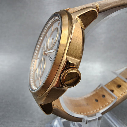 Fossil Chelsey Watch Women 40mm Silver Dial Rose Gold Tone Daydate Round NewBatt2