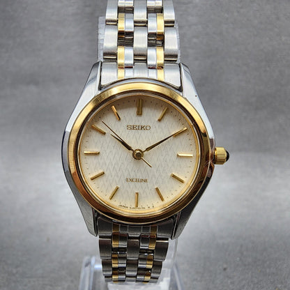 Seiko Exceline Watch Women 26mm White Dial Two Tone Round 4J410100 New Battery1