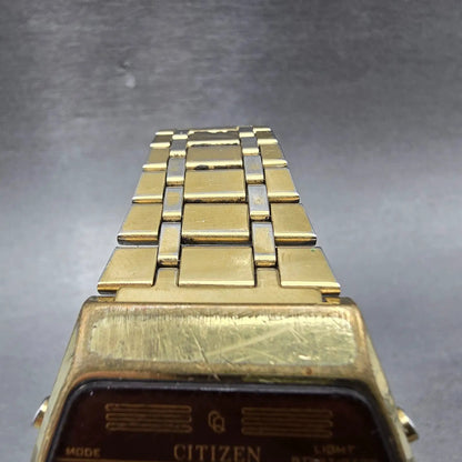 Citizen Watch Men 34mm Gold Digital Alarm Chronograph 4-098609 New Battery VTG4