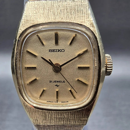 Seiko Watch Women 19mm Gold Dial Gold Tone Oval 1104-3370 Manual Wind Works1