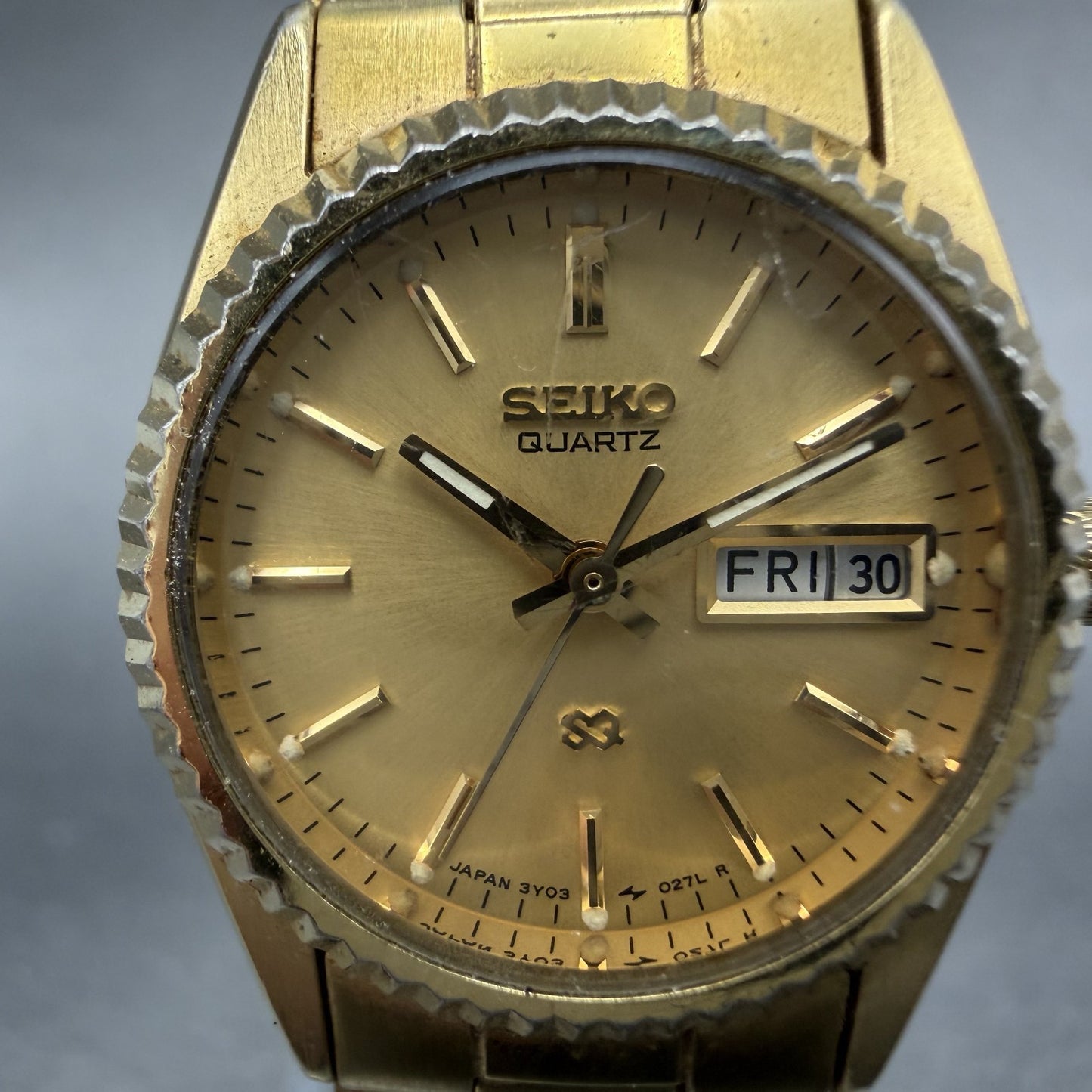 Seiko SQ Watch Women 24mm Gold Dial Gold Tone Daydate 24mm Round New Battery ABI1