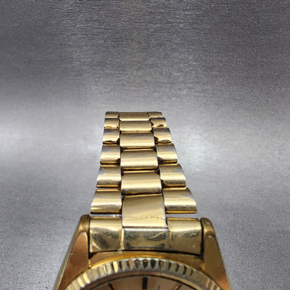 Seiko SQ President Watch Men 36mm Gold Dial Gold Plated Daydate Round NewBat C89