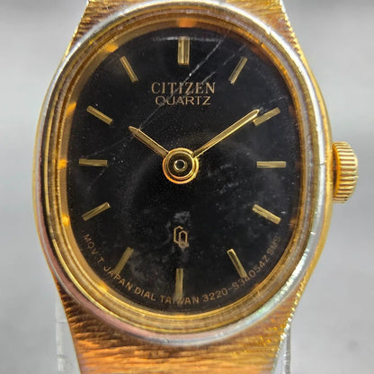 Citizen CQ Watch Women 16mm Black Dial Gold Tone Oval 3220-S09168 New Battery1