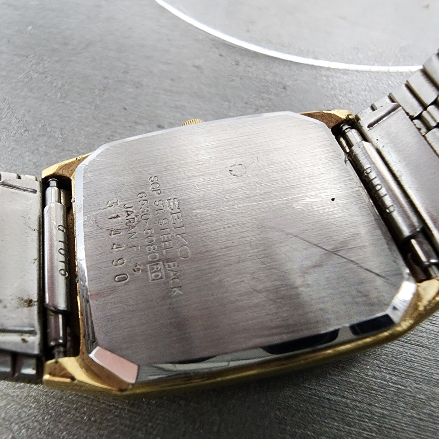 Seiko Tank Watch Men 26mm Gold Dial Gold Tone Rectangle 65305080 PARTS10