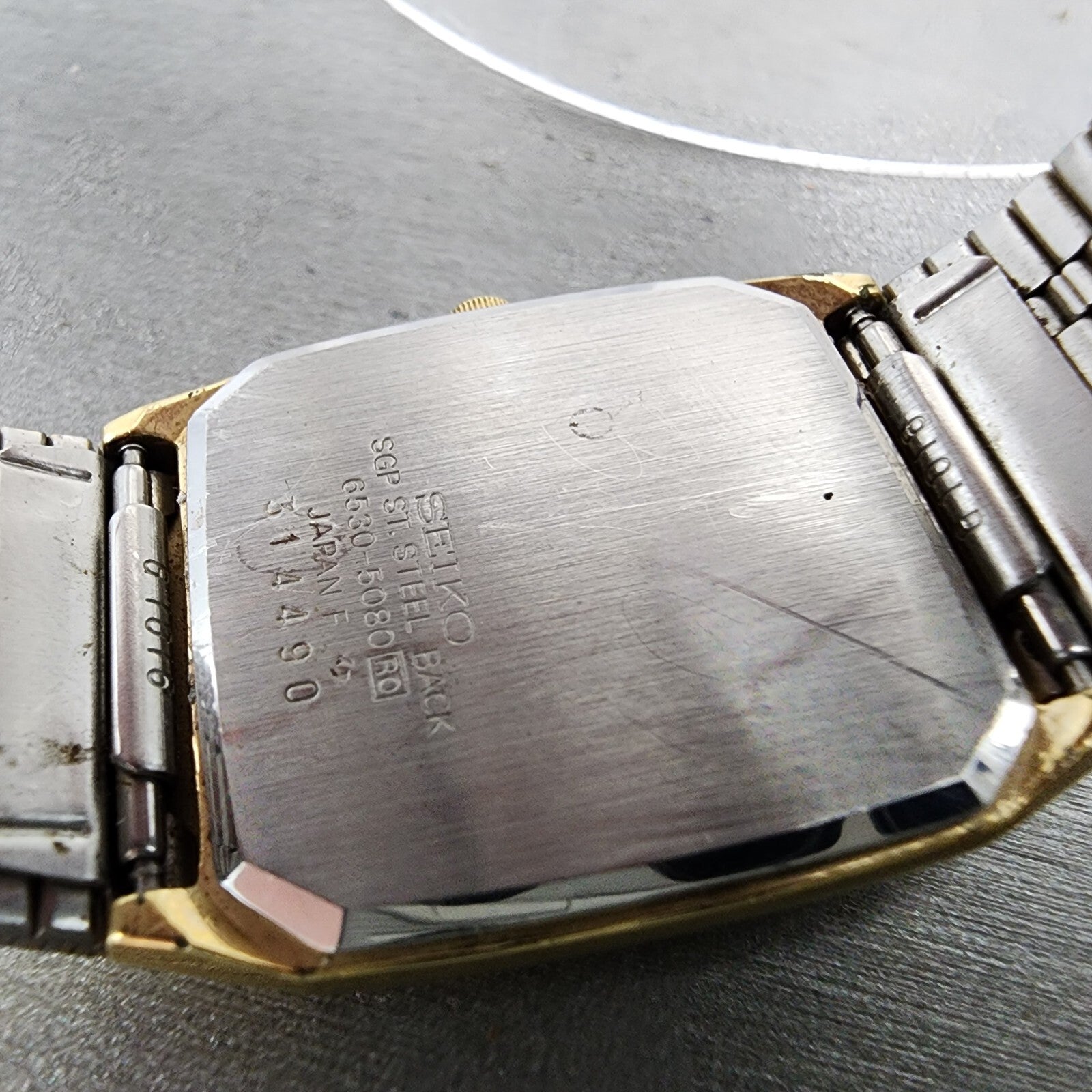 Seiko Tank Watch Men 26mm Gold Dial Gold Tone Rectangle 65305080 PARTS10